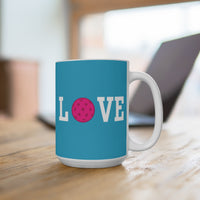 Load image into Gallery viewer, "Love Pickleball" 1 Pink 15 oz Mug Ceramic Pickleball Gift
