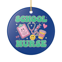 Load image into Gallery viewer, "School Nurse" Ceramic Ornament 2 — Single‑Sided 3.5" School Nurse Gift with Stethoscope &amp; Tools | Printed On Demand