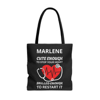 Load image into Gallery viewer, "Cute Enough To Stop Your Heart Skilled Enough To Restart It" 1 - Canvas Tote 18" x 18" - PERSONALIZED