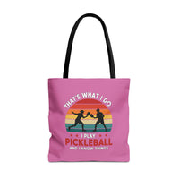 Load image into Gallery viewer, "That's What I Do I Play Pickleball and I Know Things" 3 - Canvas Tote 18" x 18"