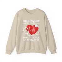 Load image into Gallery viewer, "Cute Enough To Stop Your Heart Skilled Enough To Restart It" 4 - Gildan 18000 Crewneck Sweatshirt