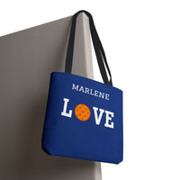 Load image into Gallery viewer, "LOVE Pickleball" 1 - Orange - Canvas Tote 18" x 18" - PERSONALIZED