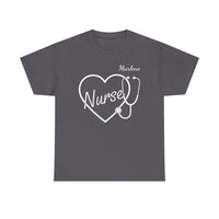 Load image into Gallery viewer, "Nurse Heart Stethoscope" 4 - Gildan 5000 Heavy Cotton Tee - PERSONALIZED
