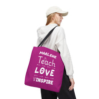 Load image into Gallery viewer, "Teach Love Inspire" 2 - Canvas Tote 18" x 18" - PERSONALIZED