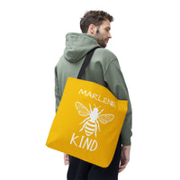 Load image into Gallery viewer, "Bee Kind" 2 - Canvas Tote 18" x 18" - PERSONALIZED