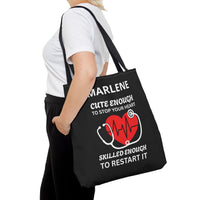 Load image into Gallery viewer, "Cute Enough To Stop Your Heart Skilled Enough To Restart It" 1 - Canvas Tote 18" x 18" - PERSONALIZED