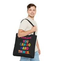 Load image into Gallery viewer, "You Can Do Hard Things" 2 - Canvas Tote 18" x 18" - PERSONALIZED