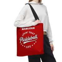 Load image into Gallery viewer, "Livin' That Pickleball Life" 2 - Canvas Tote 18" x 18" - PERSONALIZED