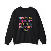 Load image into Gallery viewer, "Kindness Equality Inclusion Diversity Love" 1 - Gildan 18000 Crewneck Sweatshirt