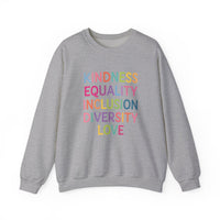 Load image into Gallery viewer, "Kindness Equality Inclusion Diversity Love" 1 - Gildan 18000 Crewneck Sweatshirt