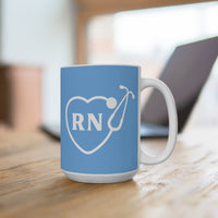 Load image into Gallery viewer, "RN" Stethoscope Heart 15oz Ceramic Mug Gift for Nurses Printed On Demand