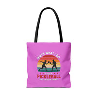 Load image into Gallery viewer, "That's What I Do I Play Pickleball and I Know Things" 2 - Canvas Tote 18" x 18" - PERSONALIZED
