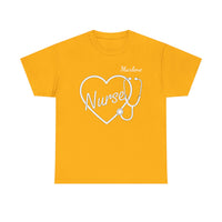 Load image into Gallery viewer, "Nurse Heart Stethoscope" 4 - Gildan 5000 Heavy Cotton Tee - PERSONALIZED