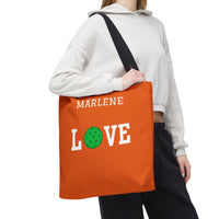 Load image into Gallery viewer, "LOVE Pickleball" 1 - Green - Canvas Tote 18" x 18" - PERSONALIZED