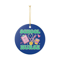 Load image into Gallery viewer, "School Nurse" Ceramic Ornament 2 — Single‑Sided 3.5" School Nurse Gift with Stethoscope &amp; Tools | Printed On Demand