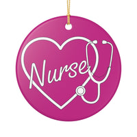 Load image into Gallery viewer, "Nurse" Heart Stethoscope Ceramic Ornament 4 — Single‑Sided Nurse Gift &amp; Stocking Stuffer (Printed on Demand)