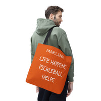 Load image into Gallery viewer, "Life Happens Pickleball Helps" 1 - Canvas Tote 18" x 18" - PERSONALIZED