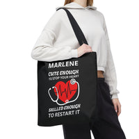 Load image into Gallery viewer, "Cute Enough To Stop Your Heart Skilled Enough To Restart It" 1 - Canvas Tote 18" x 18" - PERSONALIZED