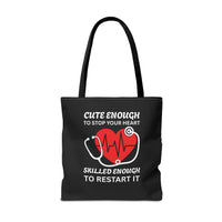 Load image into Gallery viewer, "Cute Enough To Stop Your Heart Skilled Enough To Restart It" 1 - Canvas Tote 18" x 18" - PERSONALIZED