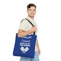 Load image into Gallery viewer, "Pickleball Makes Me Say Bad Words" 1 - Canvas Tote 18" x 18" - PERSONALIZED