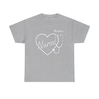 Load image into Gallery viewer, "Nurse Heart Stethoscope" 4 - Gildan 5000 Heavy Cotton Tee - PERSONALIZED