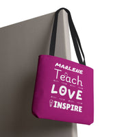 Load image into Gallery viewer, "Teach Love Inspire" 2 - Canvas Tote 18" x 18" - PERSONALIZED
