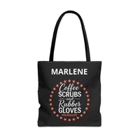 Load image into Gallery viewer, "Coffee Scrubs &amp; Rubber Gloves" 3 - Canvas Tote 18" x 18" - PERSONALIZED