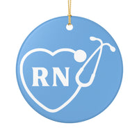 Load image into Gallery viewer, "RN" Stethoscope Heart Ceramic Ornament 1 — Single‑Sided 3.5" RN Gift &amp; Stocking Stuffer (Printed On Demand)