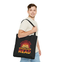 Load image into Gallery viewer, "Explore New Worlds Read" - Canvas Tote 18" x 18"