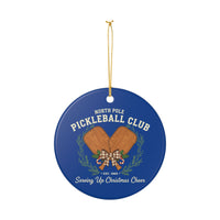 Load image into Gallery viewer, "North Pole Pickleball Club Serving Up Christmas Cheer" 3 - 3 Inch Ceramic Ornament Holiday Pickleball Gift