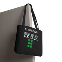 Load image into Gallery viewer, "Check Out My Six Pack" 1 - Canvas Tote 18" x 18" - PERSONALIZED
