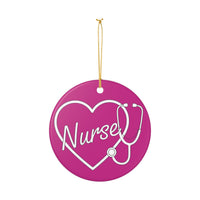 Load image into Gallery viewer, "Nurse" Heart Stethoscope Ceramic Ornament 4 — Single‑Sided Nurse Gift &amp; Stocking Stuffer (Printed on Demand)