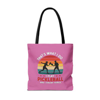 Load image into Gallery viewer, "That's What I Do I Play Pickleball and I Know Things" 3 - Canvas Tote 18" x 18"