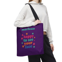 Load image into Gallery viewer, "Happy To See Your Face" 1 - Canvas Tote 18" x 18" - PERSONALIZED