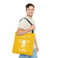 Load image into Gallery viewer, "Bee Kind" 2 - Canvas Tote 18" x 18" - PERSONALIZED