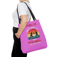 Load image into Gallery viewer, "That's What I Do I Play Pickleball and I Know Things" 2 - Canvas Tote 18" x 18" - PERSONALIZED