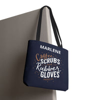 Load image into Gallery viewer, "Coffee Scrubs &amp; Rubber Gloves" 8 - Canvas Tote 18" x 18" - PERSONALIZED