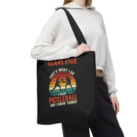 Load image into Gallery viewer, "That's What I Do I Play Pickleball and I Know Things" 1 - Canvas Tote 18" x 18" - PERSONALIZED