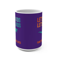 Load image into Gallery viewer, "Let's Eat, Kids. Let’s Eat, Kids." 15oz Ceramic Mug 1 — Dinosaur + Punctuation Saves Lives | Funny Teacher Gift