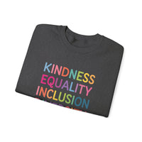 Load image into Gallery viewer, "Kindness Equality Inclusion Diversity Love" 1 - Gildan 18000 Crewneck Sweatshirt