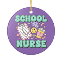 Load image into Gallery viewer, "School Nurse" Ceramic Ornament 1 — Single‑Sided 3.5" School Nurse Gift with Stethoscope &amp; Tools | Printed On Demand