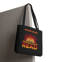Load image into Gallery viewer, "Explore New Worlds Read" - Canvas Tote 18" x 18" - PERSONALIZED