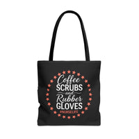 Load image into Gallery viewer, "Coffee Scrubs &amp; Rubber Gloves" 3 - 18" x 18" Canvas Tote
