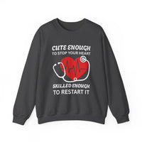 Load image into Gallery viewer, "Cute Enough To Stop Your Heart Skilled Enough To Restart It" 4 - Gildan 18000 Crewneck Sweatshirt