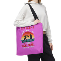 Load image into Gallery viewer, "That's What I Do I Play Pickleball and I Know Things" 2 - Canvas Tote 18" x 18" - PERSONALIZED