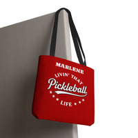 Load image into Gallery viewer, "Livin' That Pickleball Life" 2 - Canvas Tote 18" x 18" - PERSONALIZED
