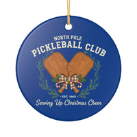 Load image into Gallery viewer, "North Pole Pickleball Club Serving Up Christmas Cheer" 3 - 3 Inch Ceramic Ornament Holiday Pickleball Gift