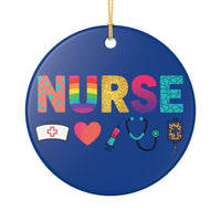 Load image into Gallery viewer, "Nurse" Tools Ceramic Ornament 2 — Single‑Sided 3.5" Nurse Gift with Stethoscope, Syringe &amp; Bandage | Printed On Demand