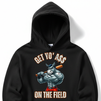 Load image into Gallery viewer, "Get Yo Ass" Baseball - On The Field 01 - Lane Seven LS14001 Premium Hooded Sweatshirt