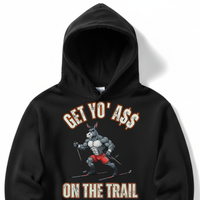 Load image into Gallery viewer, "Get Yo Ass" Cross Country Skiing - On The Trail 01 - Lane Seven LS14001 Premium Hooded Sweatshirt